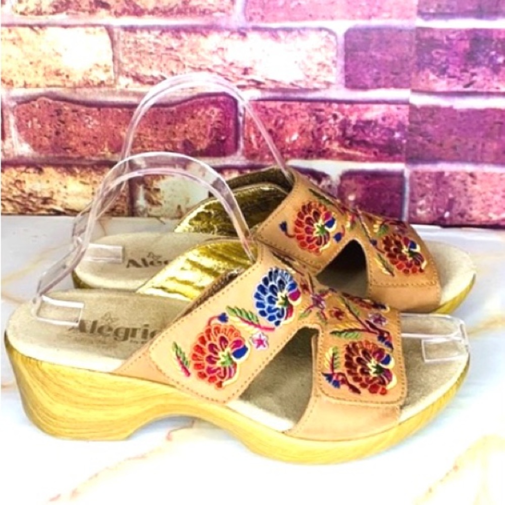 Alegria Women’s Tan Embroidered Slide Sandals